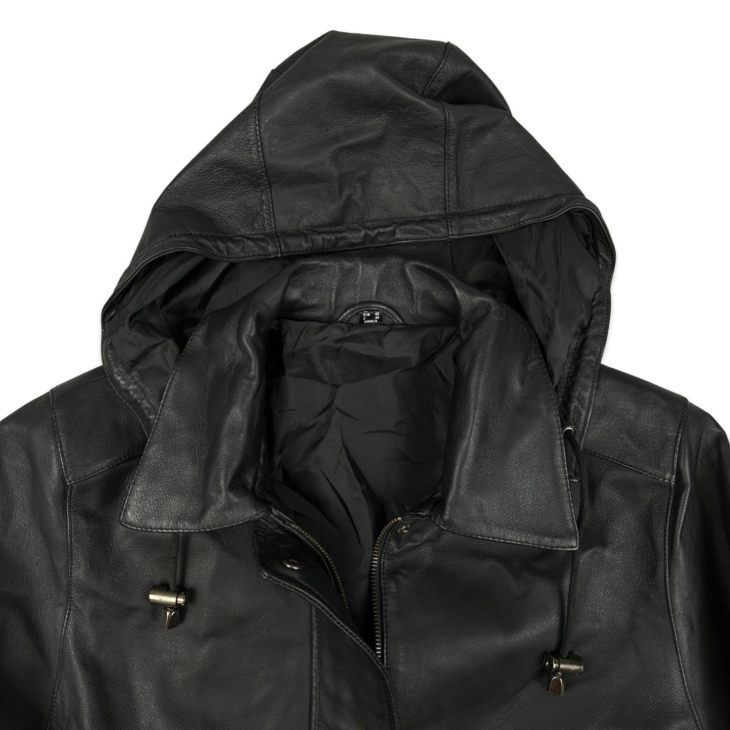 Preloved Black Leather Hooded Coat 16