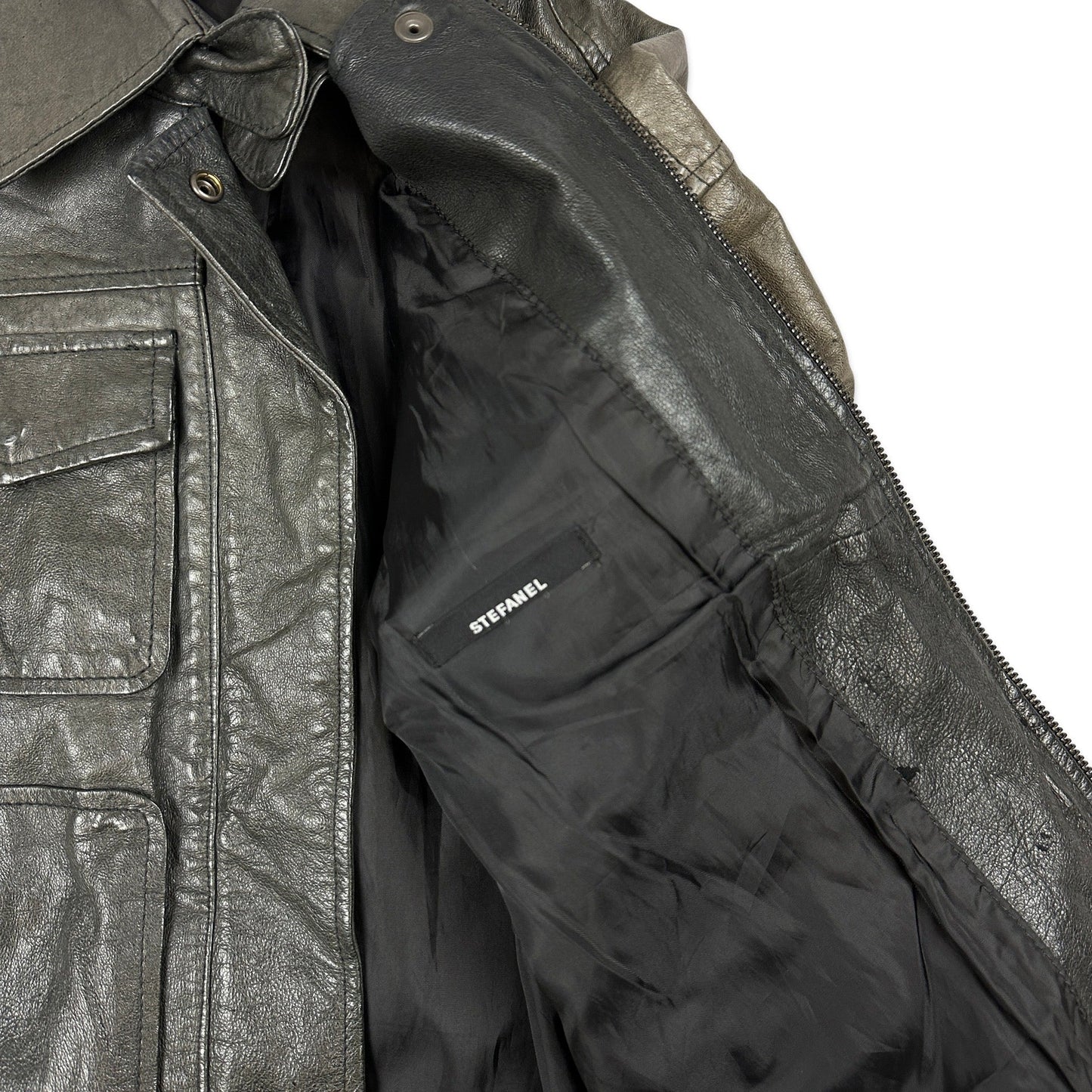 Vintage Grey Leather Bomber Jacket 10