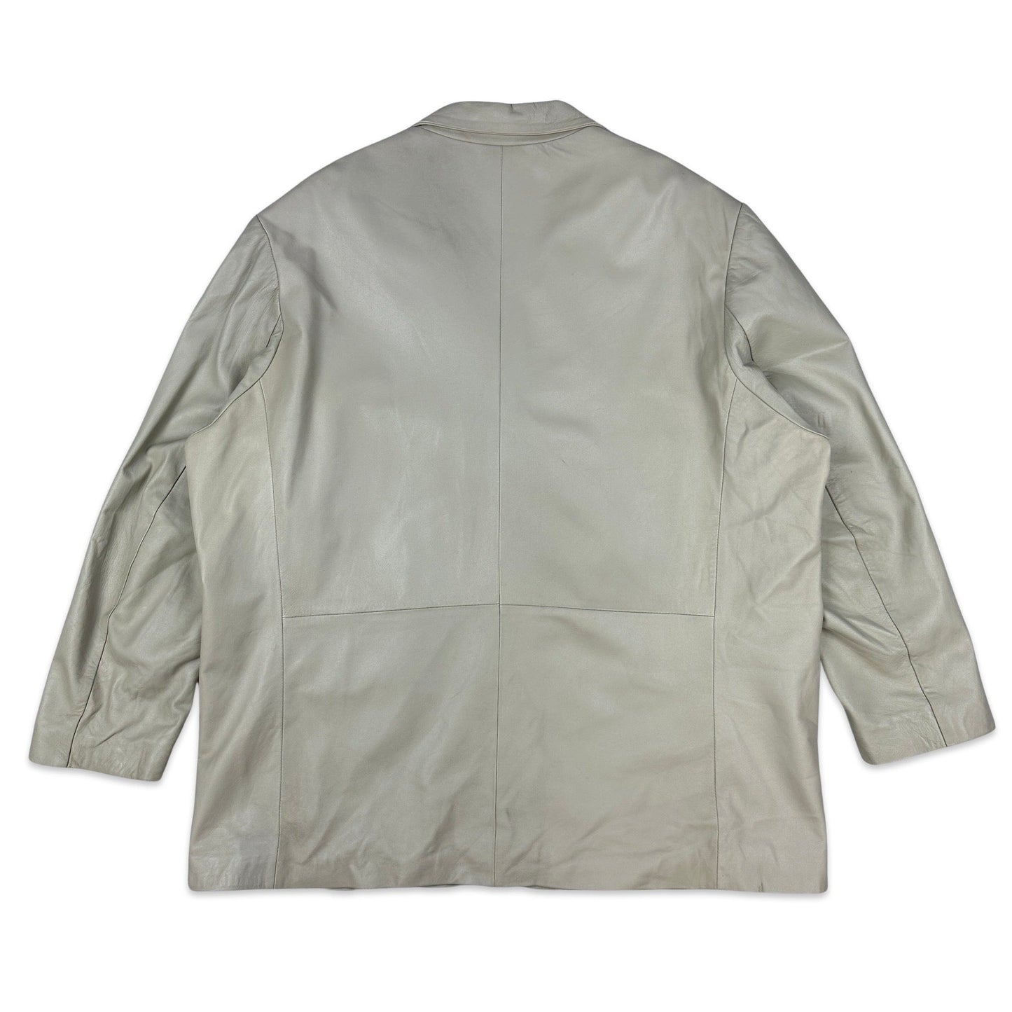 90s Vintage Cream Leather Blazer 3XL