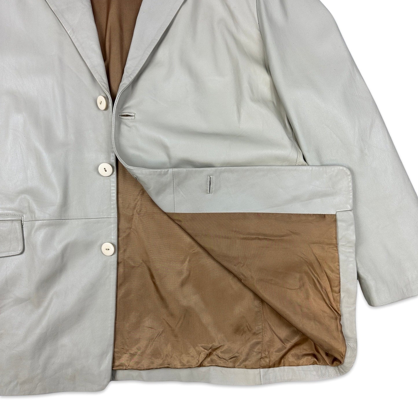 90s Vintage Cream Leather Blazer 3XL