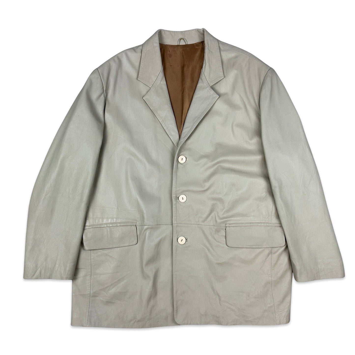 90s Vintage Cream Leather Blazer 3XL