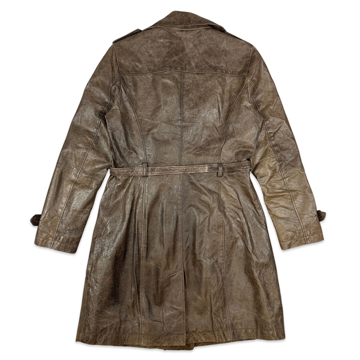 Vintage Brown Leather Trench Coat 12