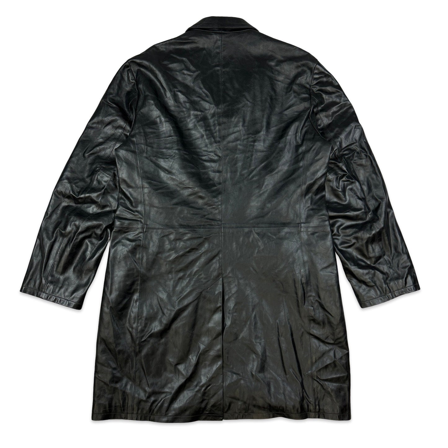90s Vintage Benetton Black Leather Mac XL