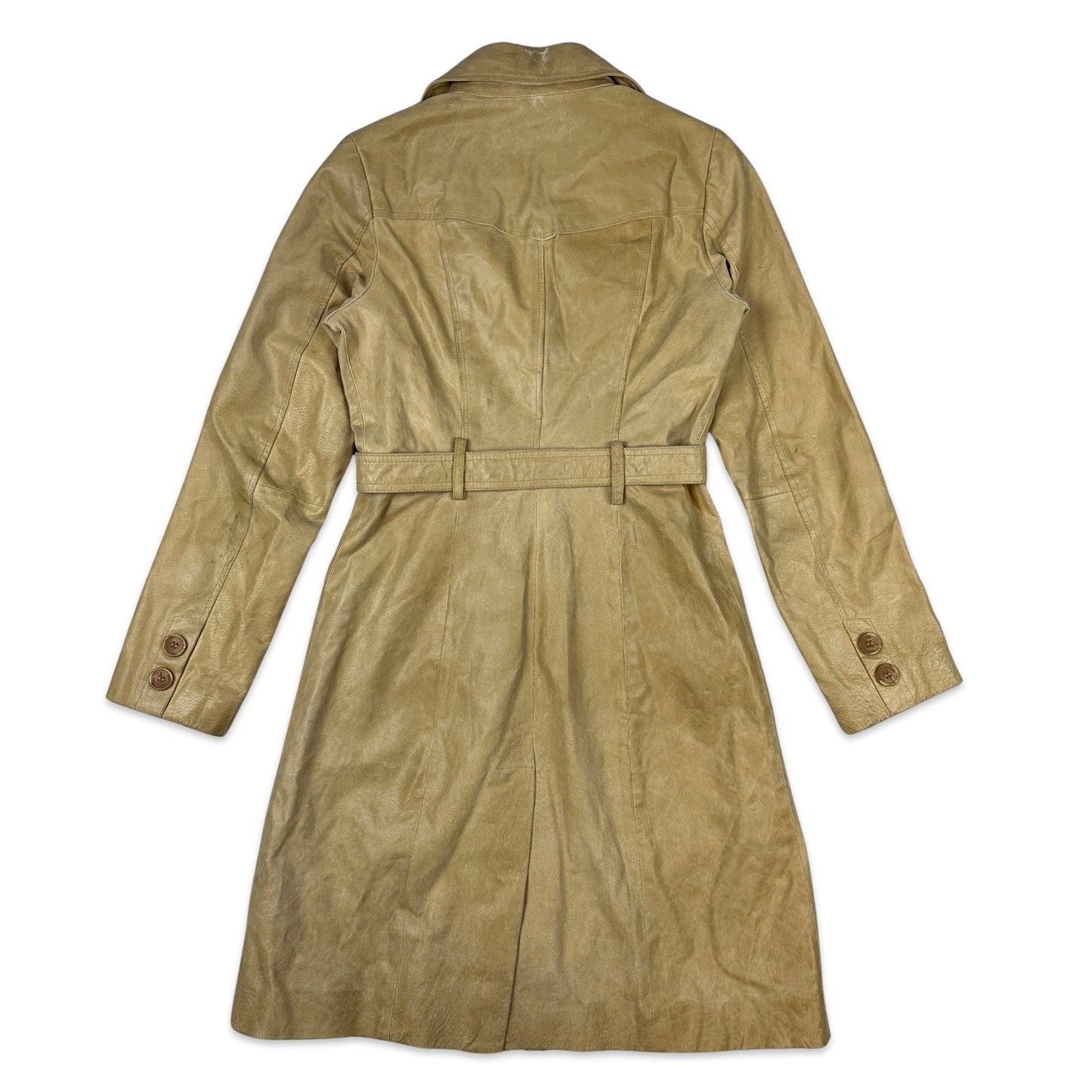 90s Vintage Beige Leather Trench Coat 10