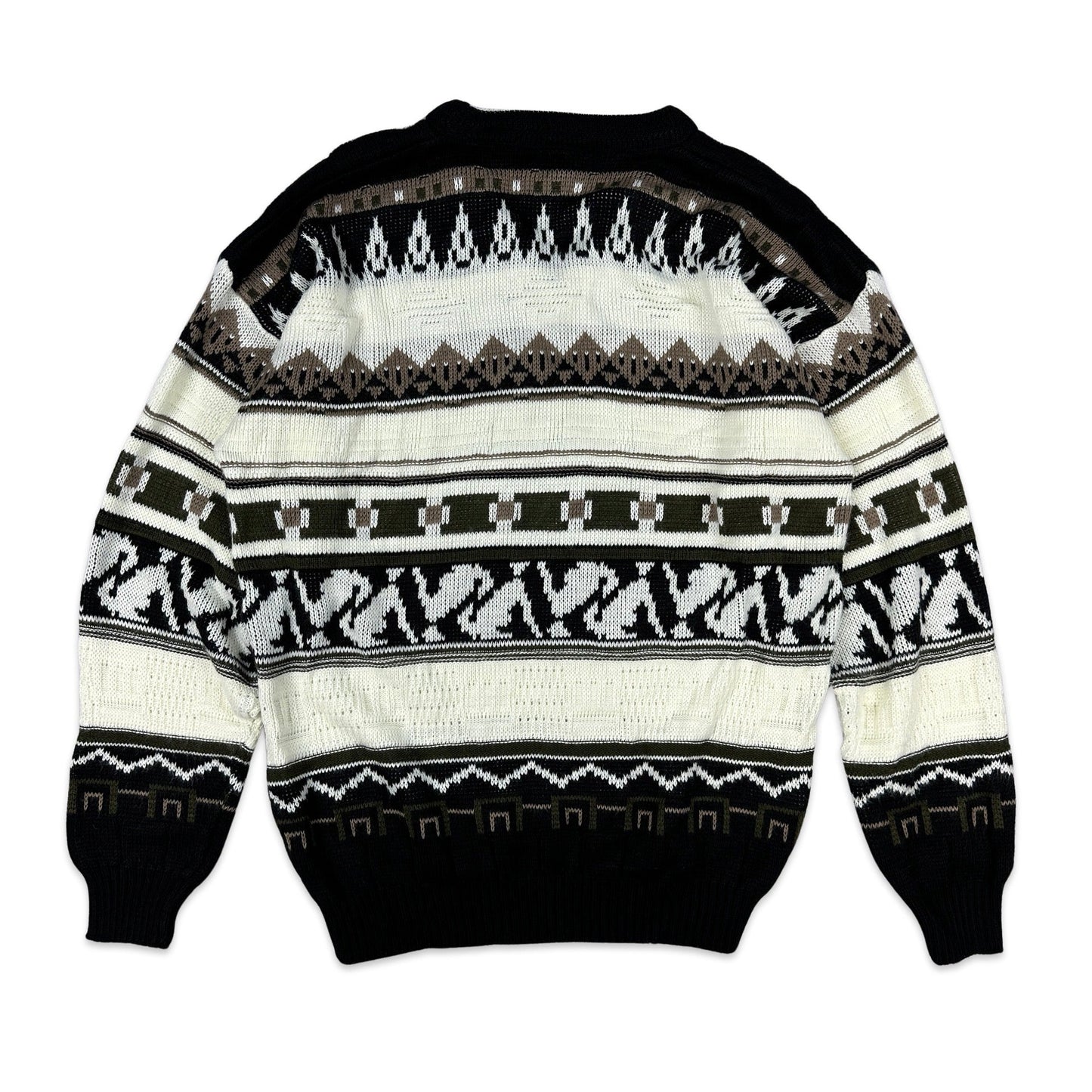Vintage 90s Patterned V-Neck Knit Jumper L