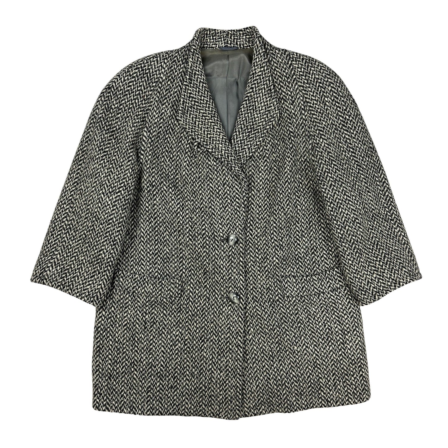 90s Vintage Black & White Tweed Wool Coat 18