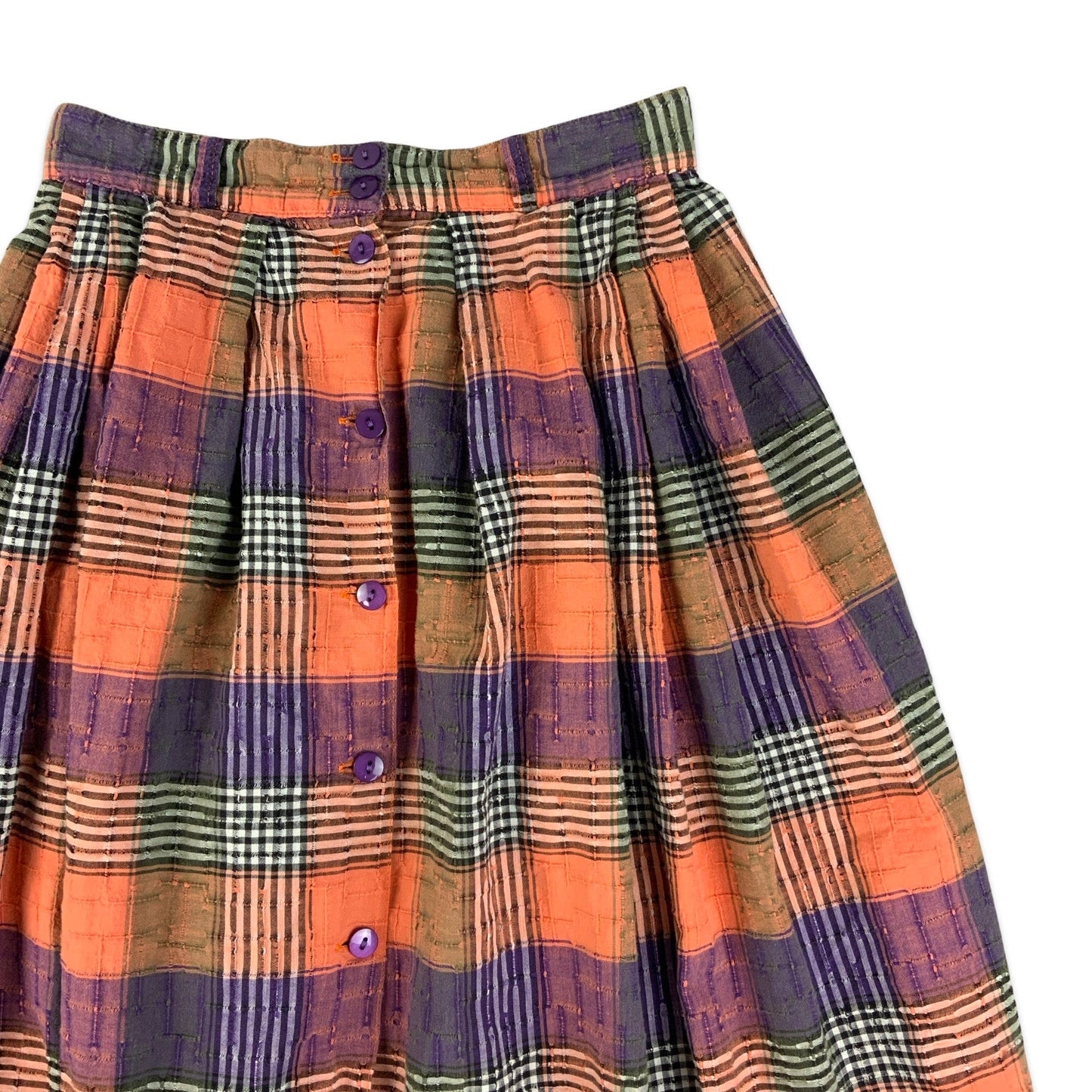 Vintage Orange & Purple Plaid Button-up Skirt 6