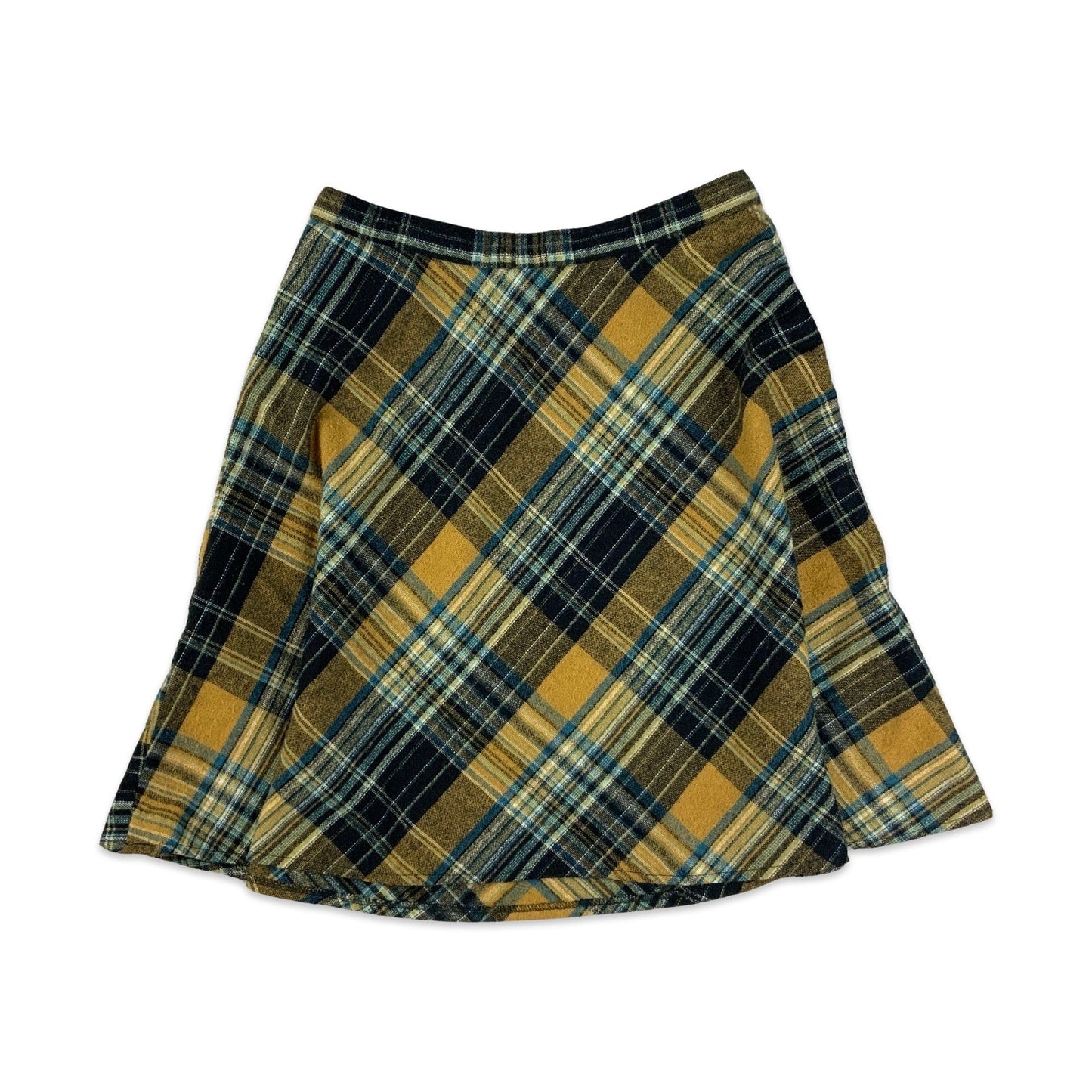 Vintage Yellow Blue & Black Plaid A-line Mini Skirt 10