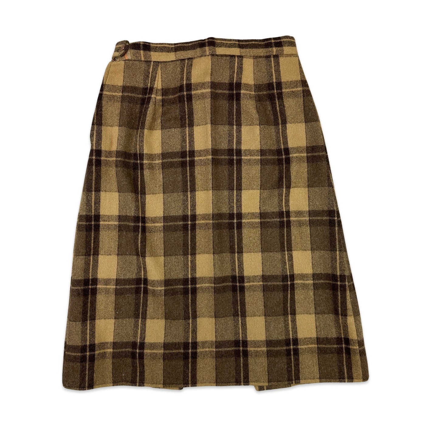 80s Vintage Brown Check Wool Skirt 8