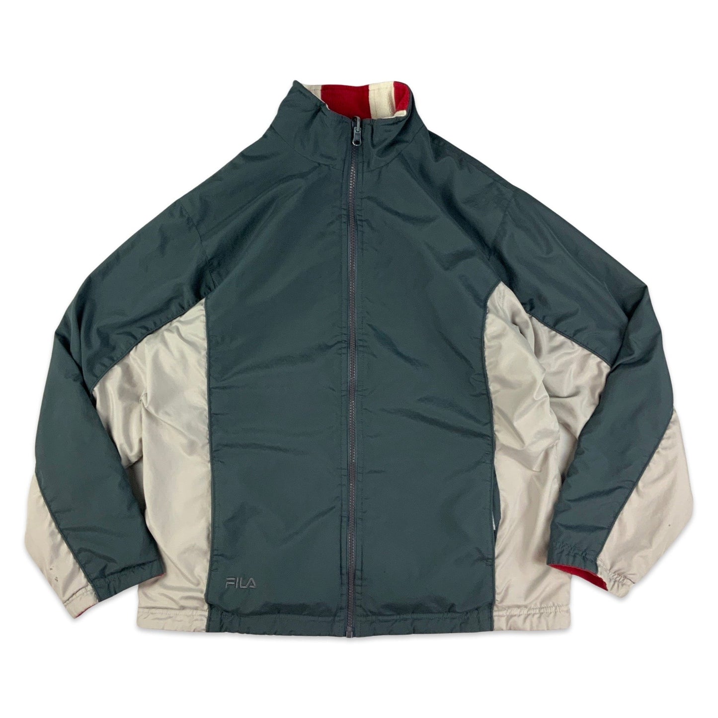 FILA Reversible Red & White Fleece Grey & White Windbreaker S M