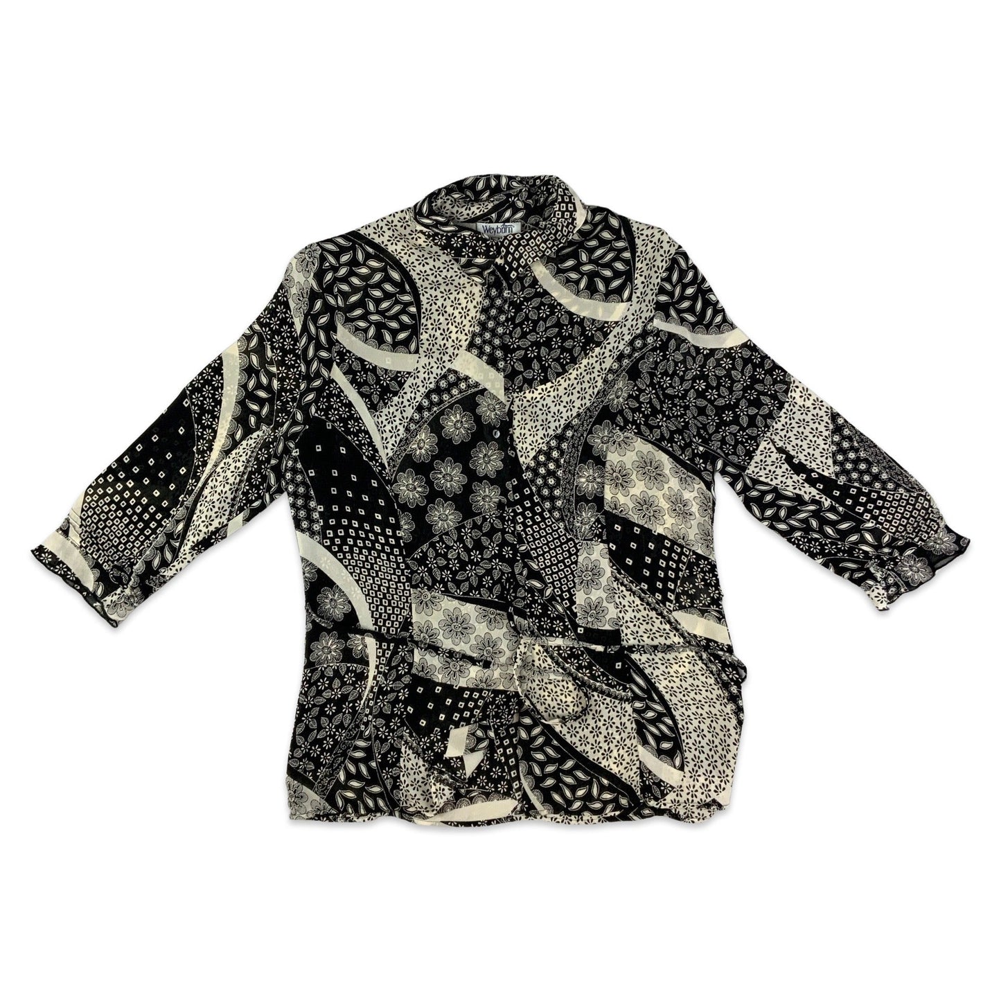Vintage Black and Beige Button-up Blouse 12 14
