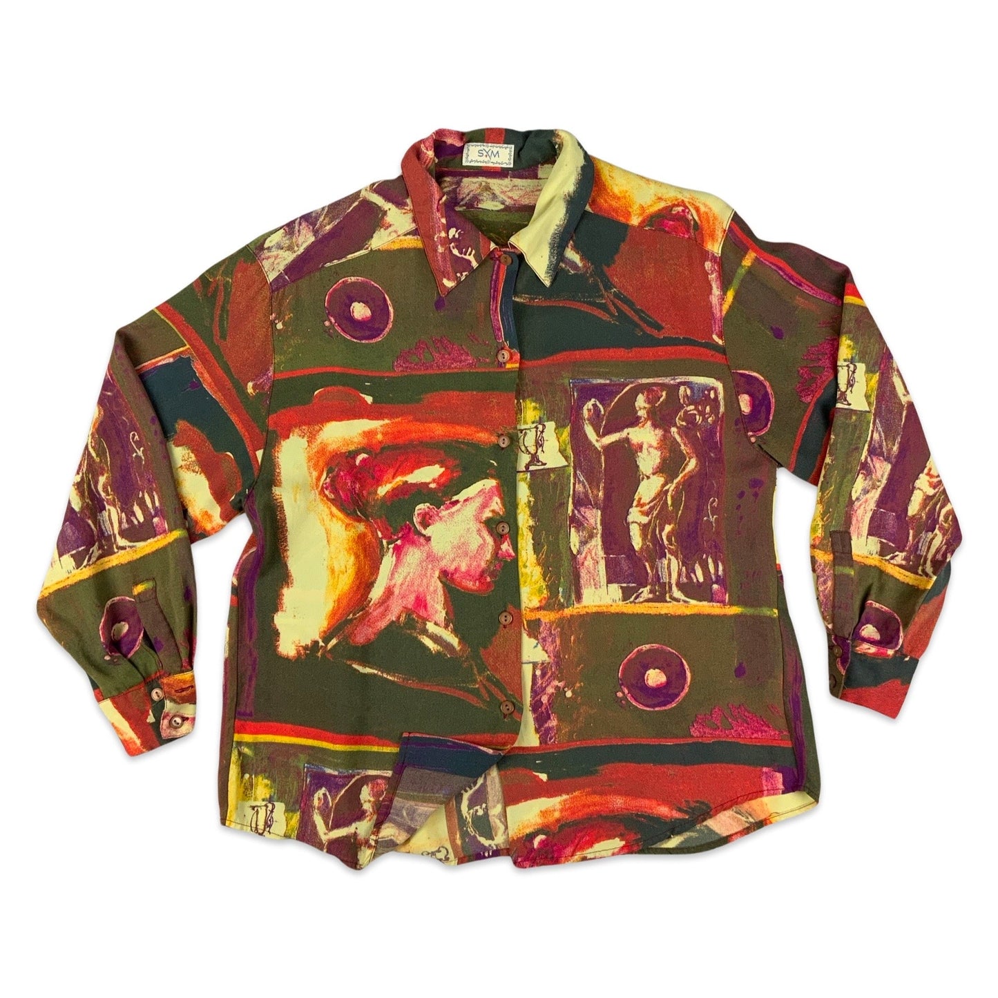 Vintage 80s 90s Abstract Print Red and Brown Shirt Blouse 12 14