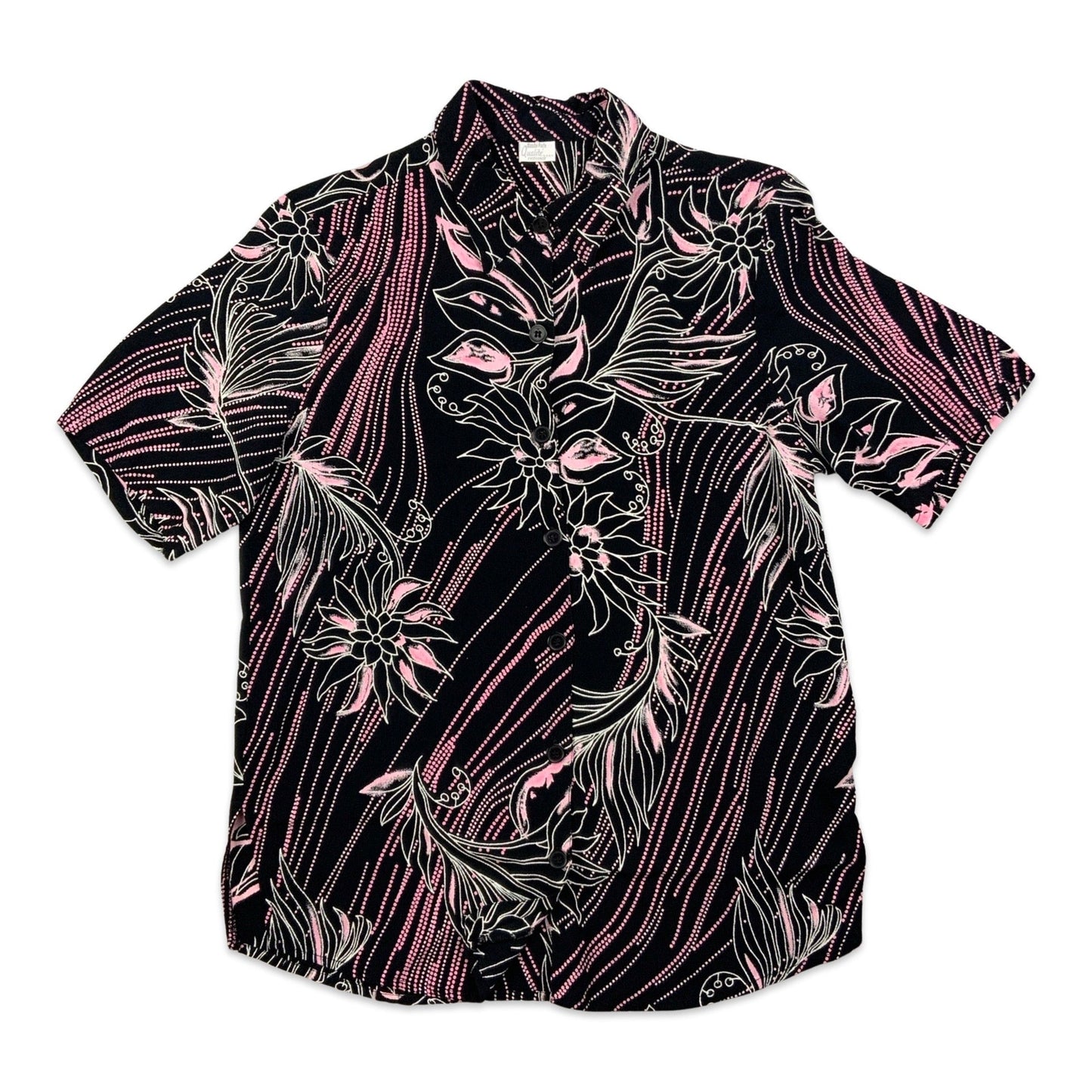 Vintage 80s 90s Black and Pink Abstract Print Shirt Blouse 10 12