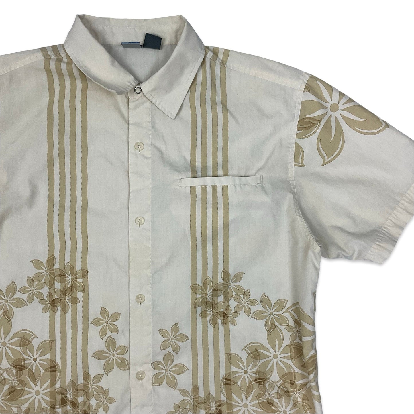 Y2K Beige Floral Print Shirt M L