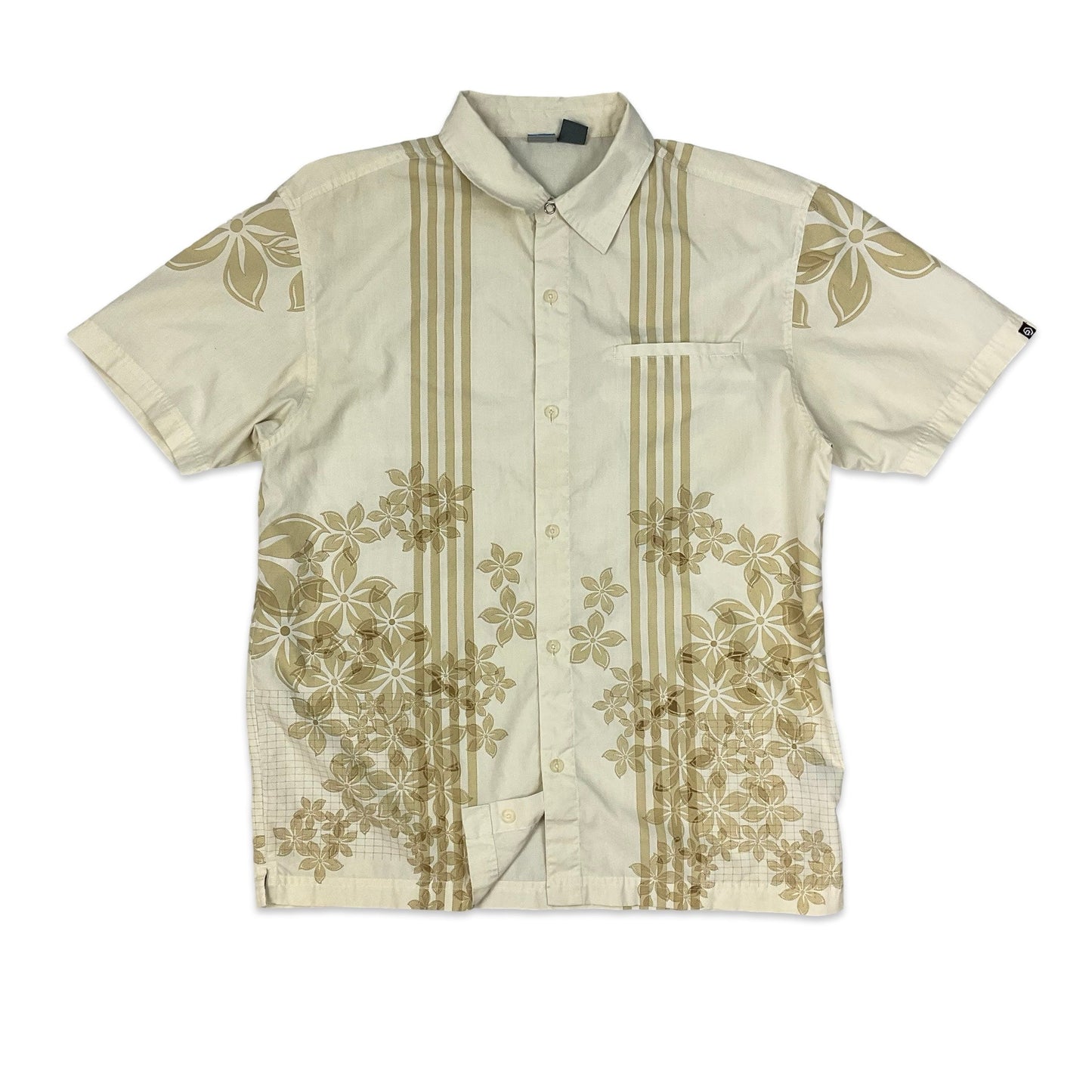 Y2K Beige Floral Print Shirt M L