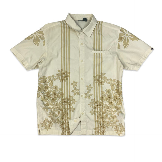 Y2K Beige Floral Print Shirt M L
