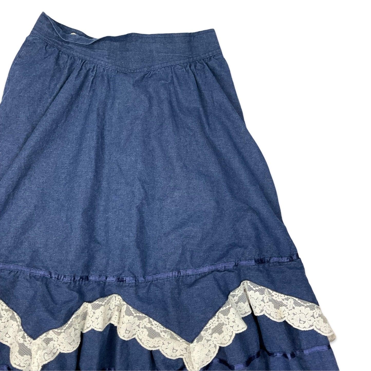 Vintage C&A Tiered Blue Denim Maxi Skirt 10