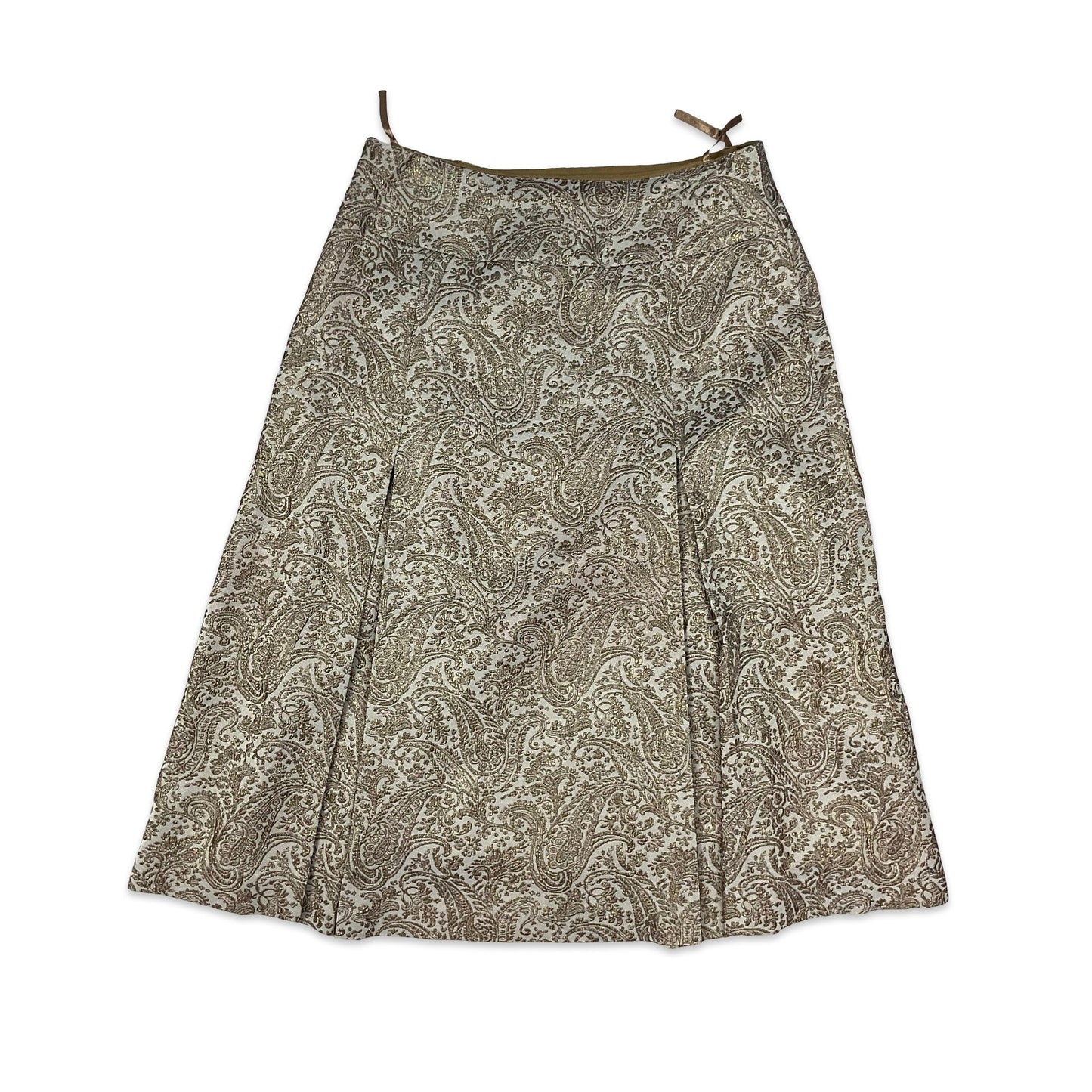 Vintage Lurex Paisley Print Box Pleat Midi Skirt 12