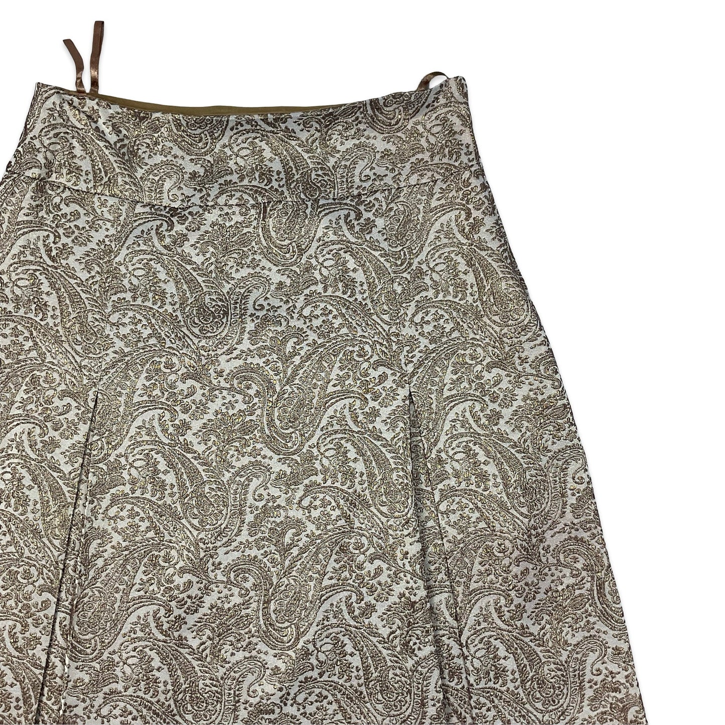 Vintage Lurex Paisley Print Box Pleat Midi Skirt 12