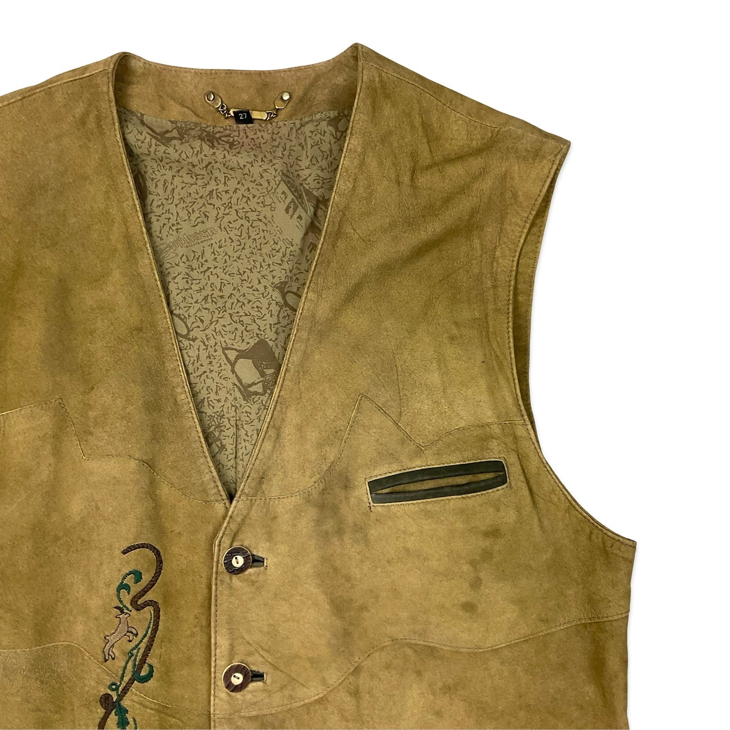 Vintage Alpine Style Leather Waistcoat L XL