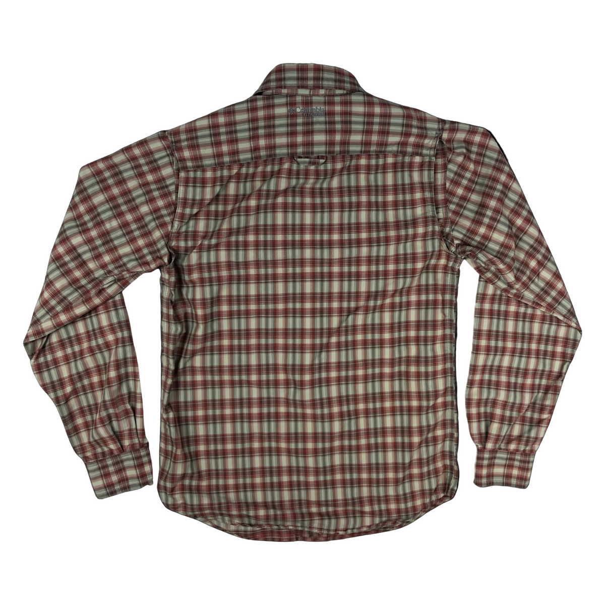 Columbia White Red Plaid Checked Button-Up Long Sleeve Casual Shirt Small