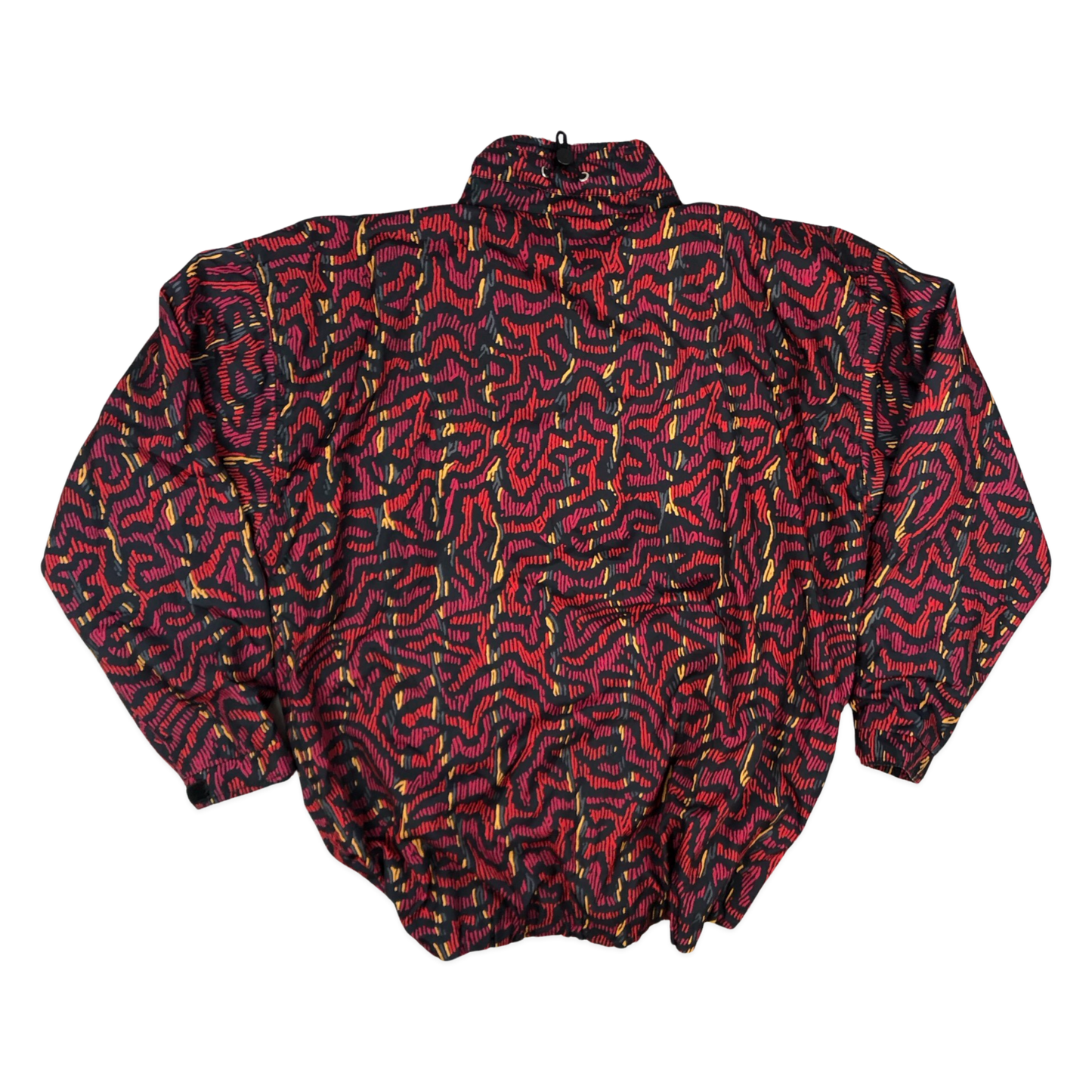 Vintage 80s 90s Crazy Pattern Black & Red Pullover Windbreaker Jacket