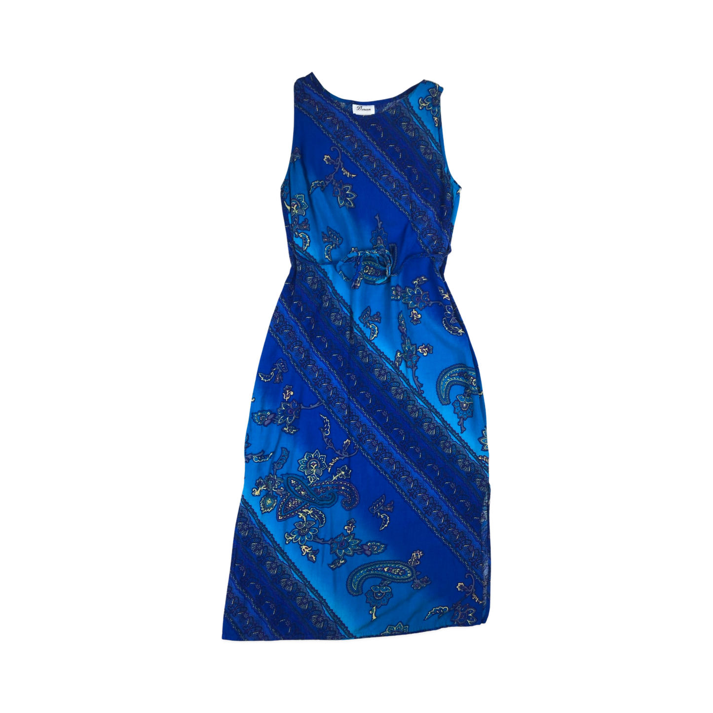 Vintage Blue Paisley Sleeveless Summer Beach Sun Dress 12