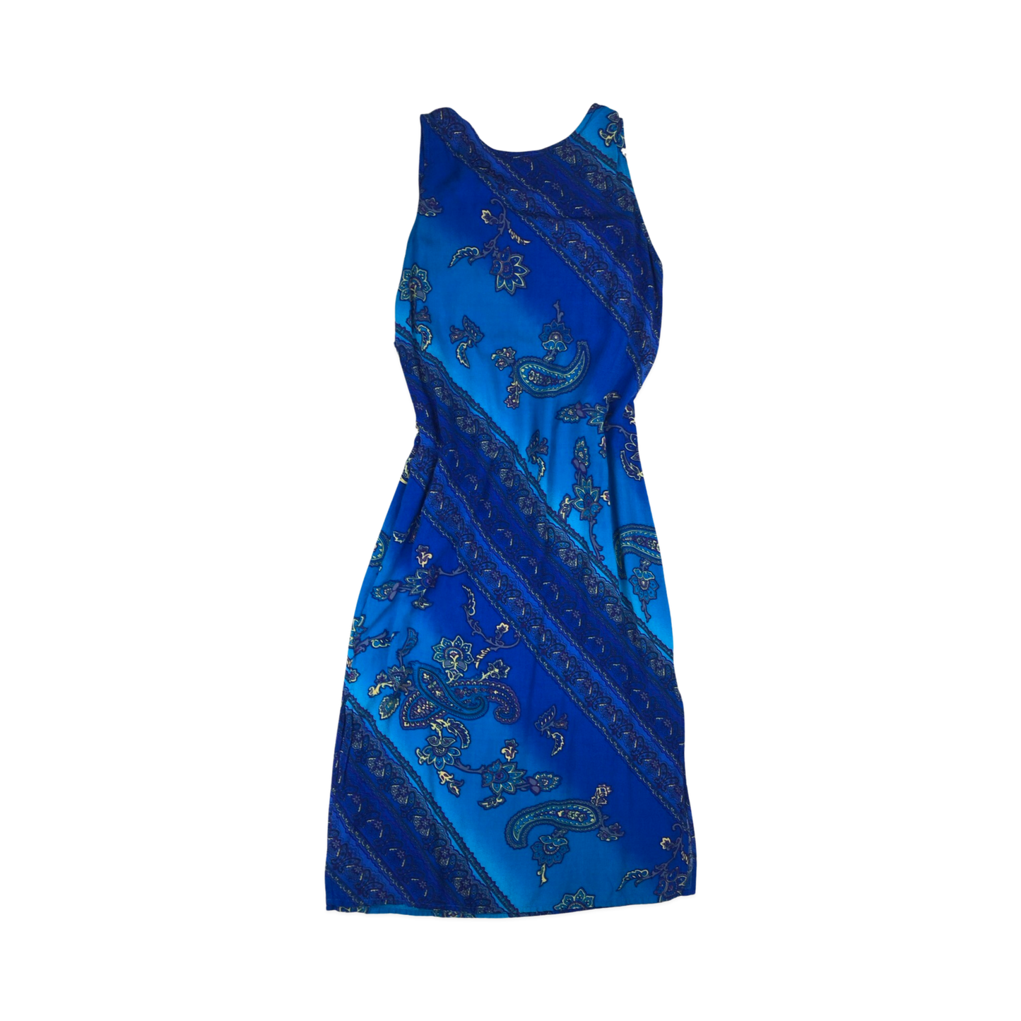 Vintage Blue Paisley Sleeveless Summer Beach Sun Dress 12