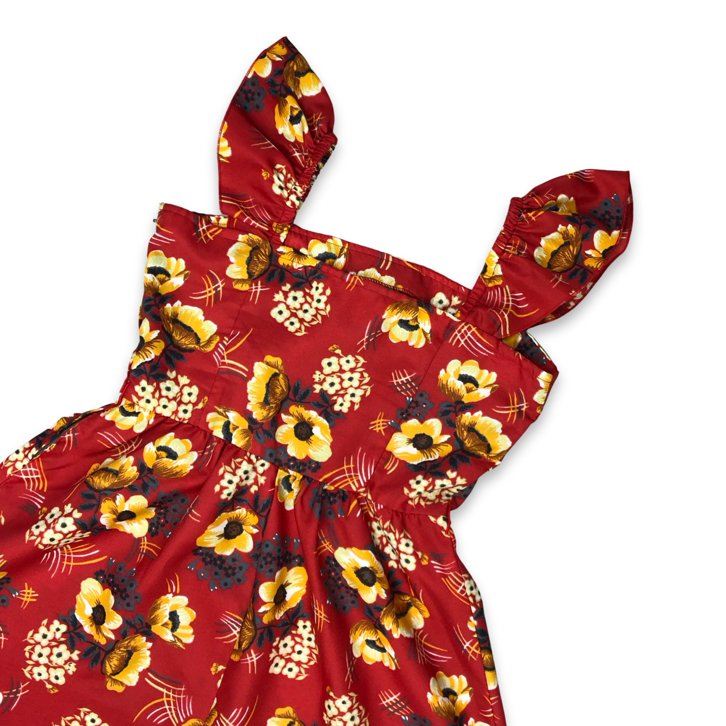 Vintage 70s Red Floral Print Smock Style Maxi Dress 6