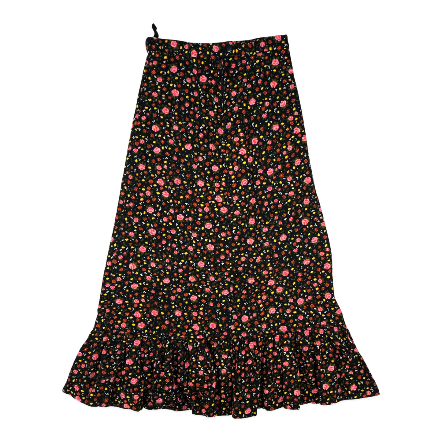 Vintage 60s 70s Black Floral Print Maxi Skirt 4