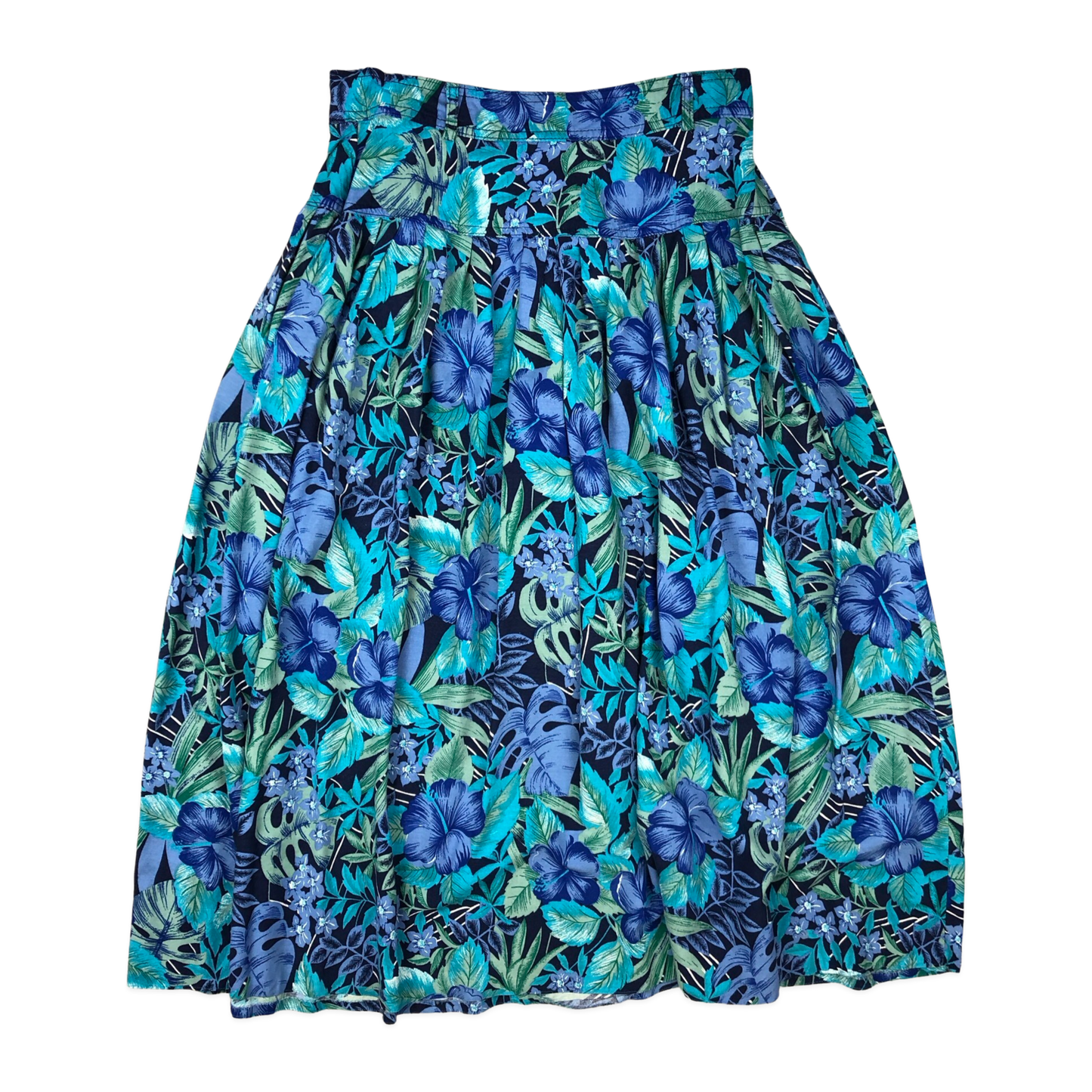 Vintage 80s Blue Floral Pleated Skirt 8