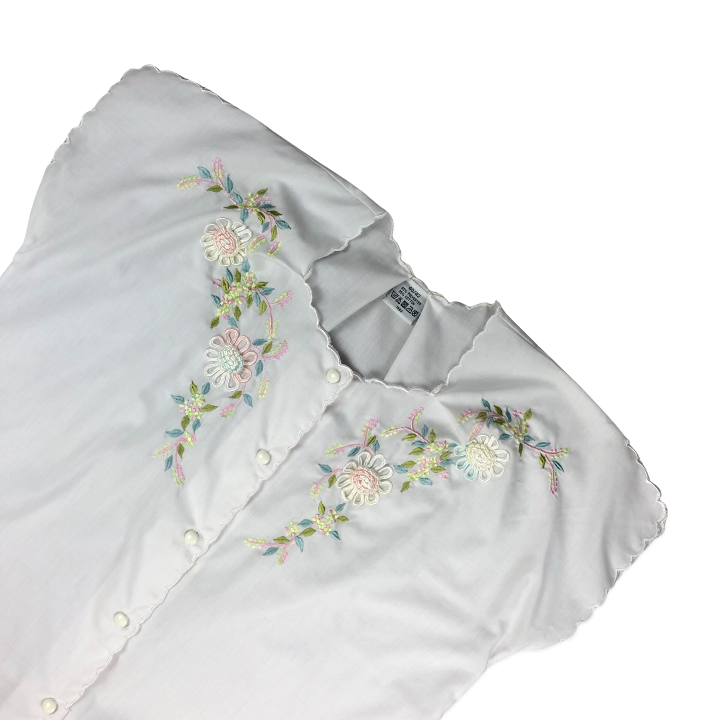 Vintage 80s 90s White Boxy Embroidered Blouse 14