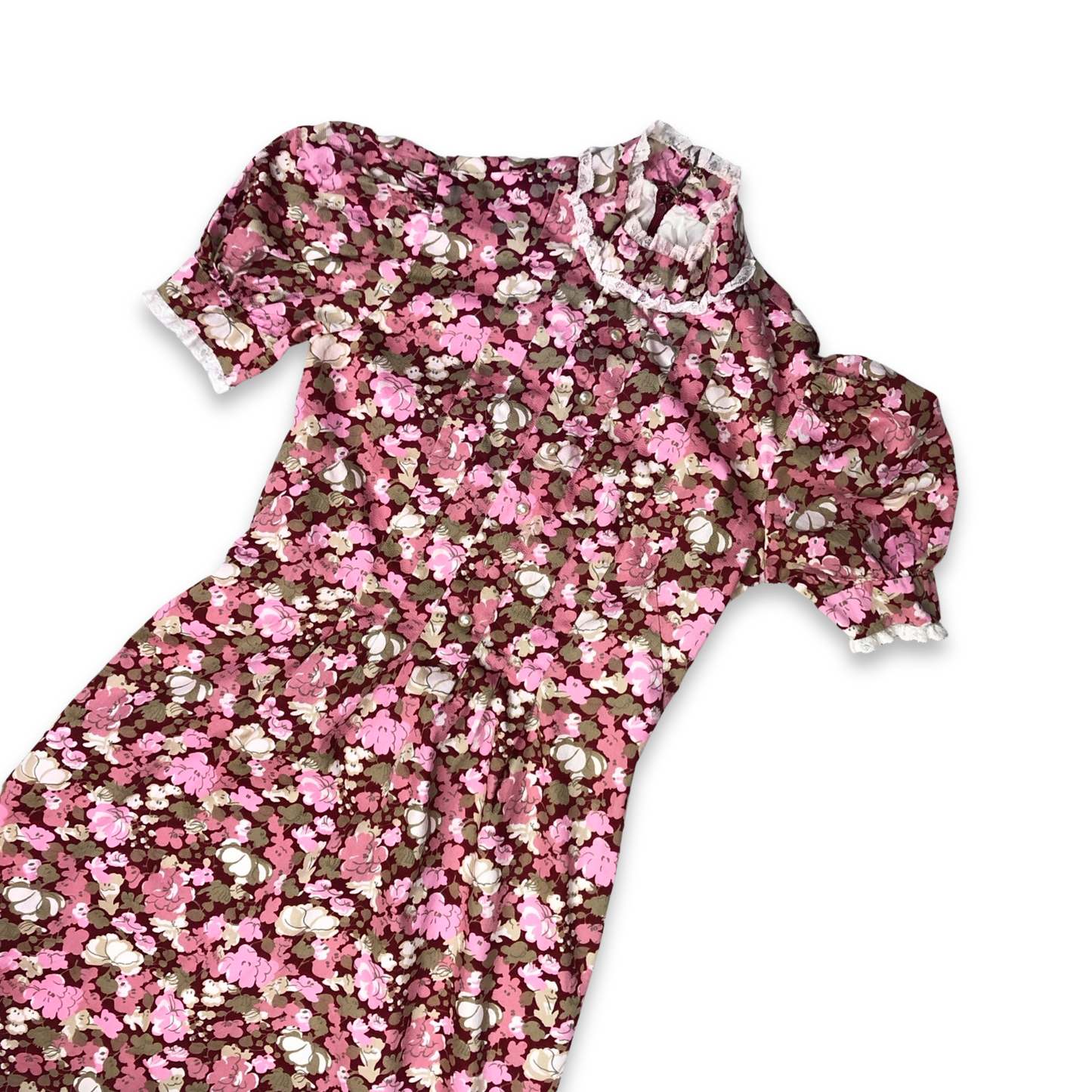 Vintage 70s Pink Floral Prairie Maxi Dress 6