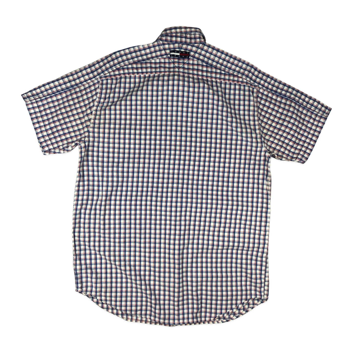 Vintage 90s Tommy Jeans White, Blue, and Red Plaid Shirt M