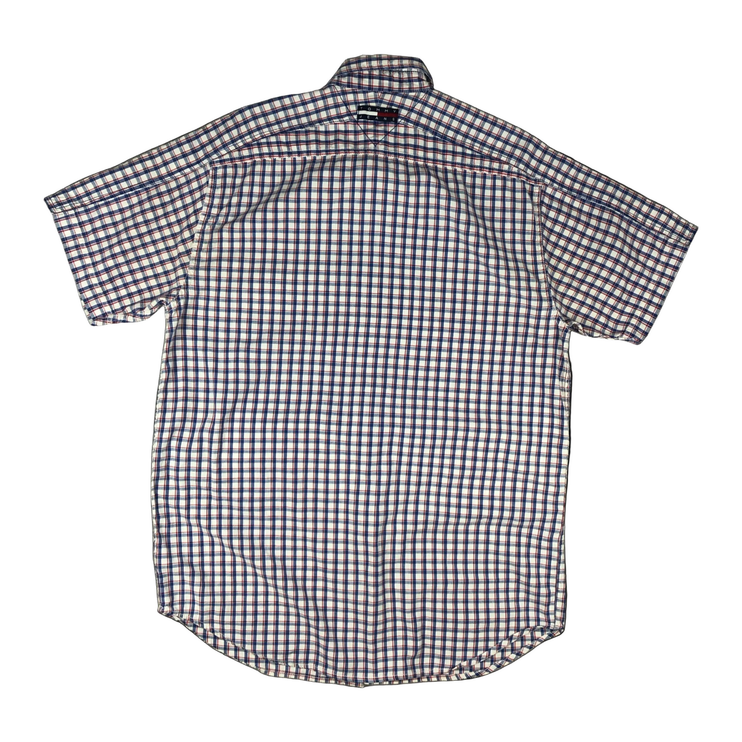 Vintage 1990s Tommy Jeans Red White Blue Button-Up Short Sleeve Casual Shirt