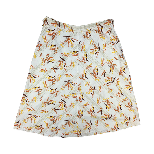 Vintage 60s 70s White Botanical Print A-line Skirt 12