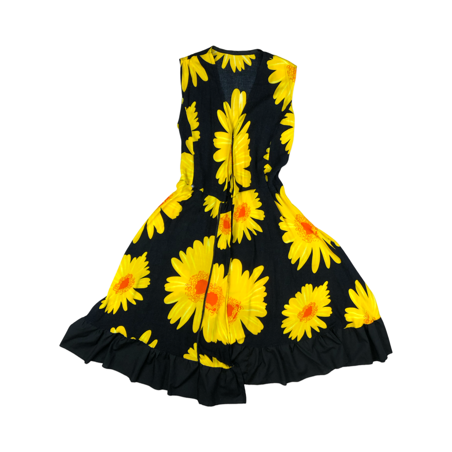 Vintage Black and Yellow Sleeveless Floral Print Dress 10