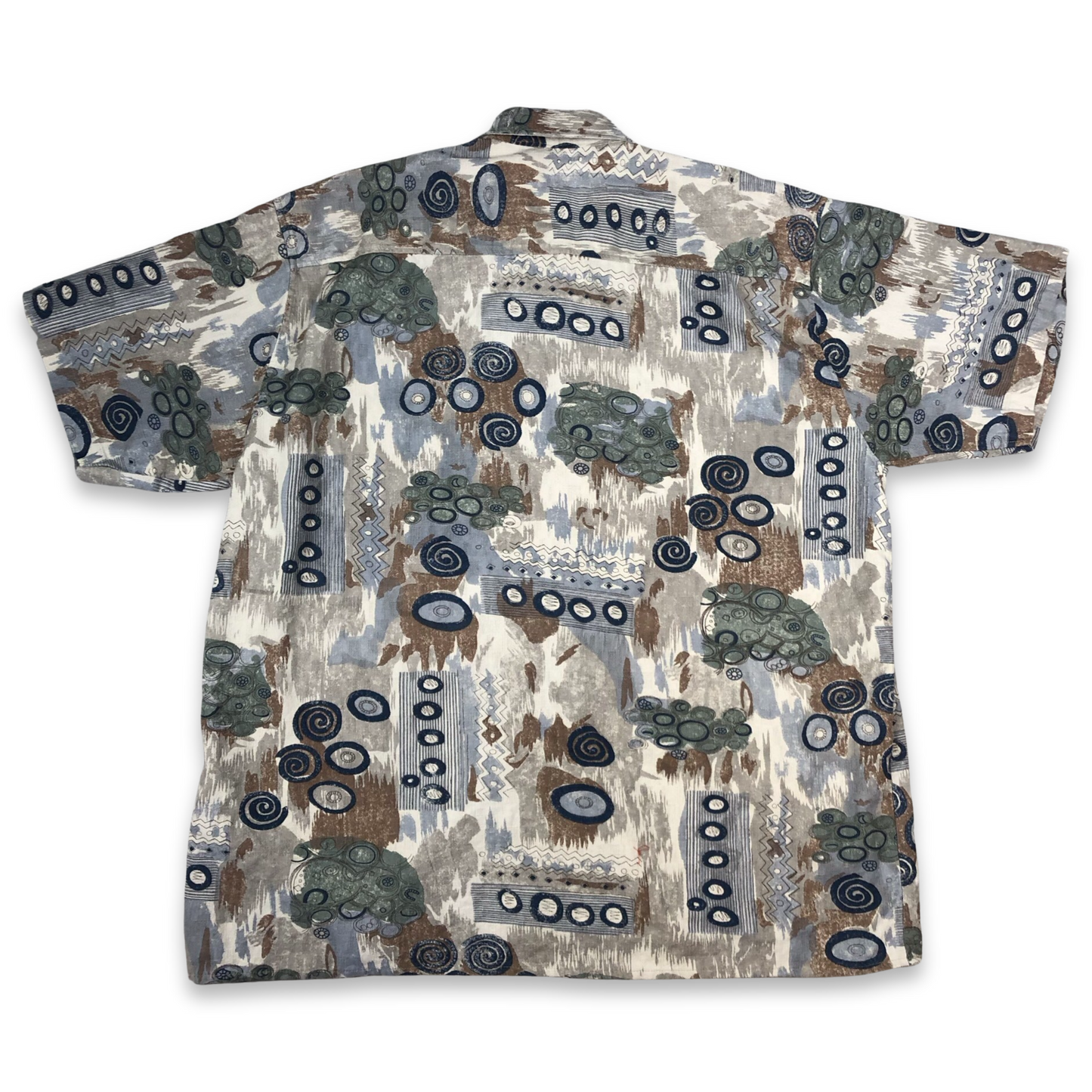 Vintage Abstract Crazy Pattern Printed Linen Short Sleeved Shirt 3XL