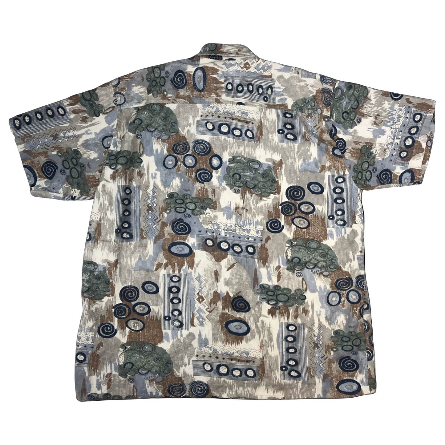 Vintage Abstract Crazy Pattern Printed Linen Short Sleeved Shirt 2XL