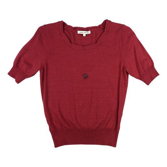 Vintage Red Laura Ashley Embroidered Short Sleeve Jumper 8