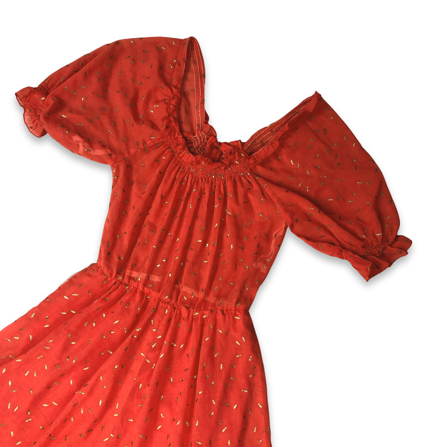 Vintage 70s Gold Flecked Red Maxi Dress Size 8