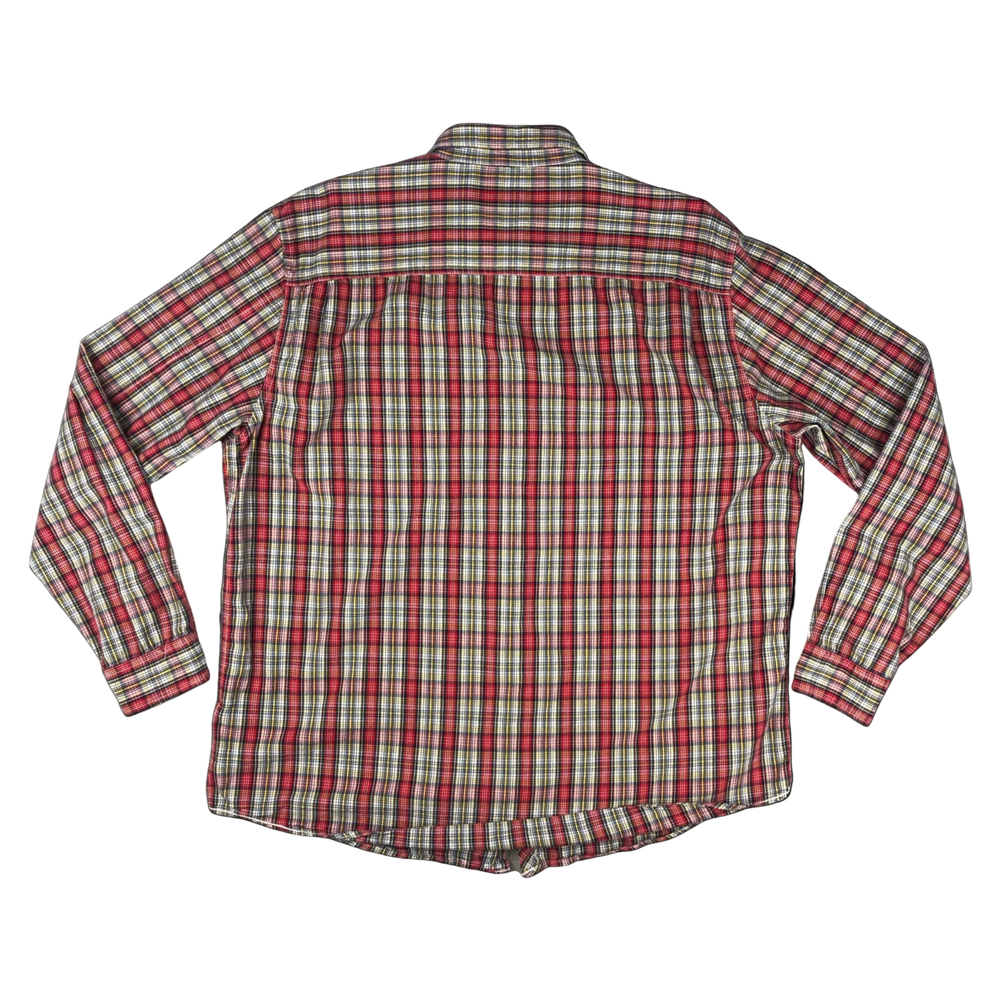 Vintage Lee Red Blue Yellow White Checked Plaid Button-Up Long Sleeve Shirt XL