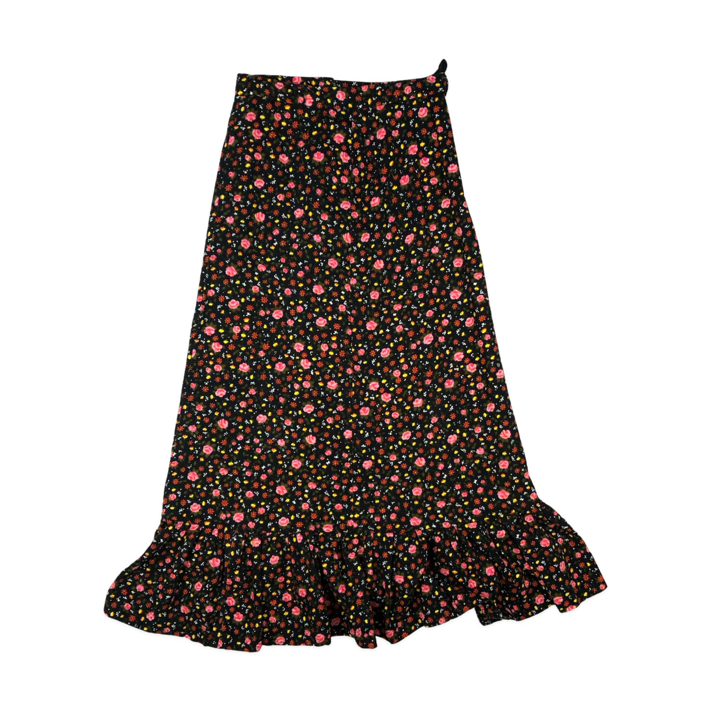 Vintage 60s 70s Black Floral Print Maxi Skirt 4