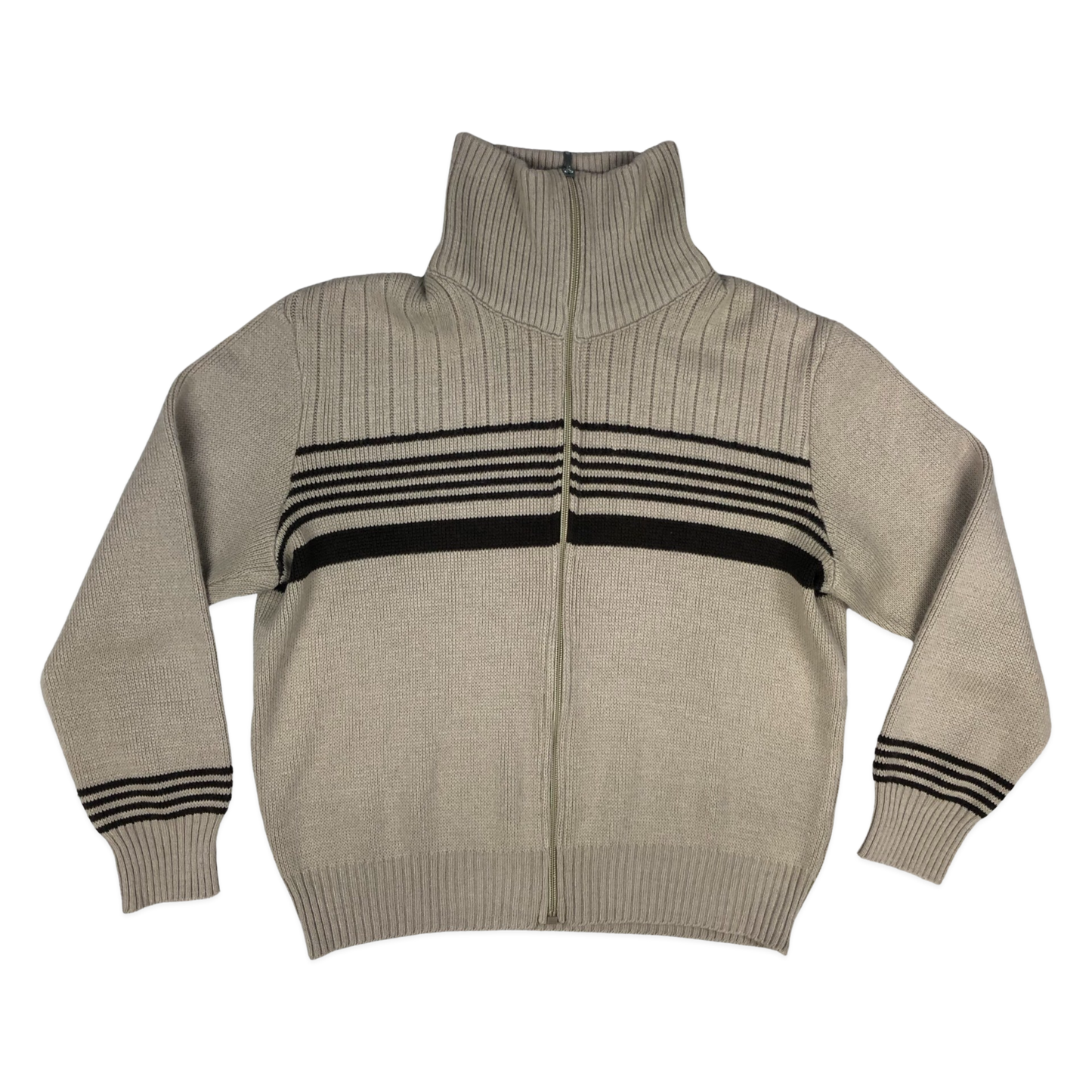 Vintage 80s Beige Zip-down Knit Jumper L