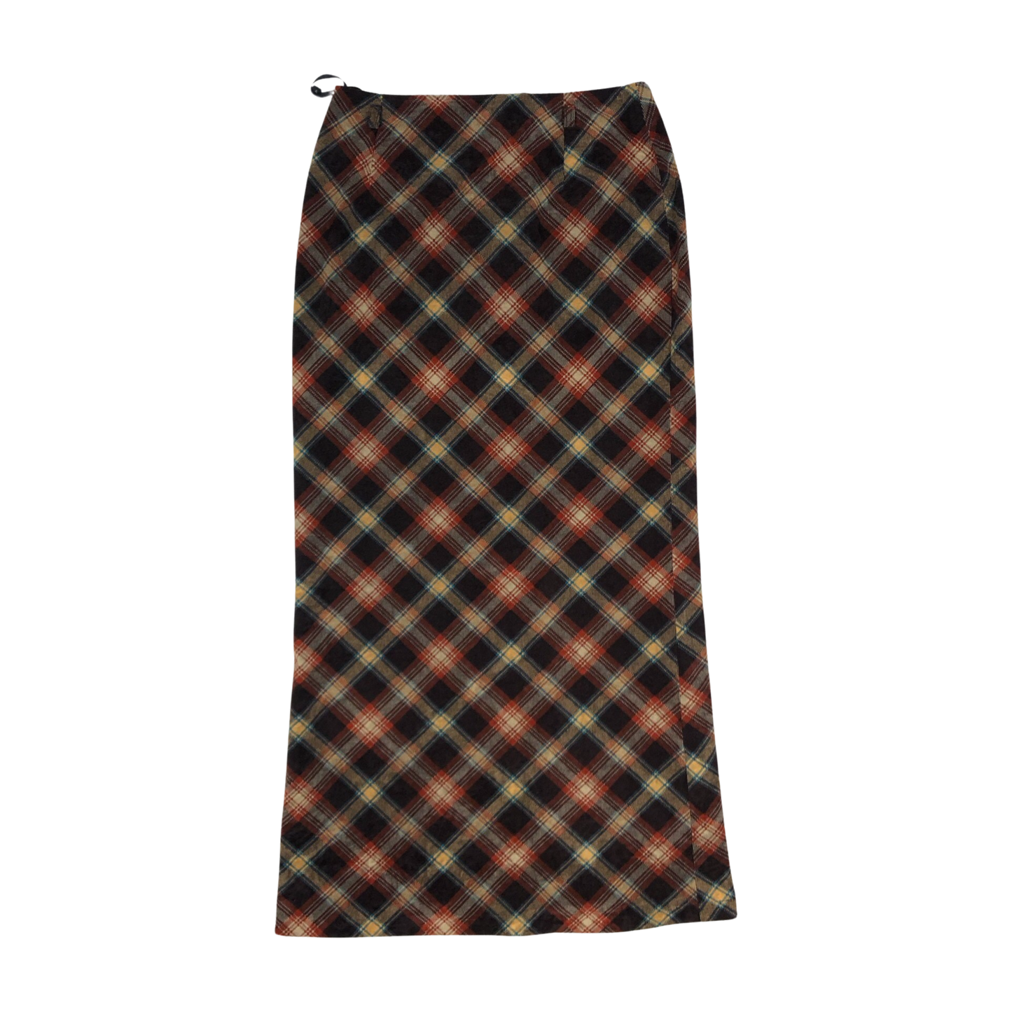 Vintage Brown, Yellow, and Blue Plaid Velvet Pencil Skirt 4 6