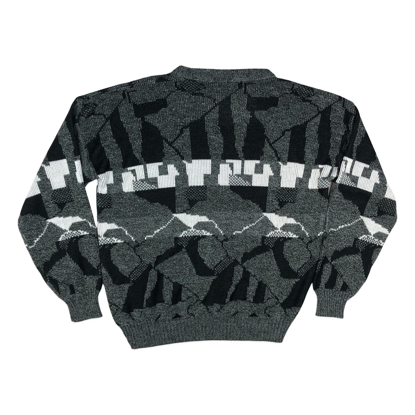 Vintage 80s Abstract Grey Patterned Knit Jumper L