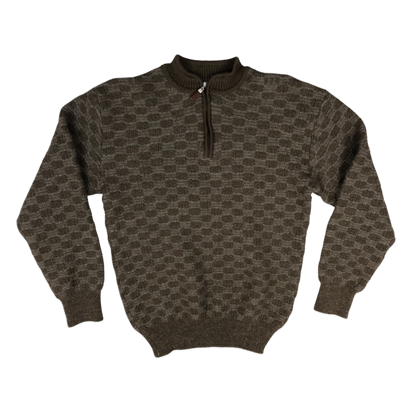 Vintage 80s Brown 1/4-zip Textured Knit Jumper M