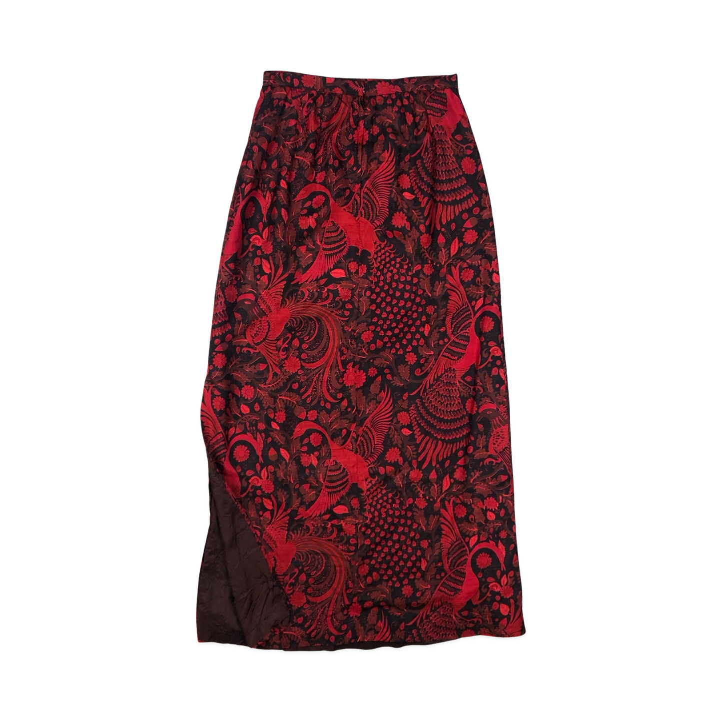Vintage Red Paisley Bird Peacock Print Skirt 10