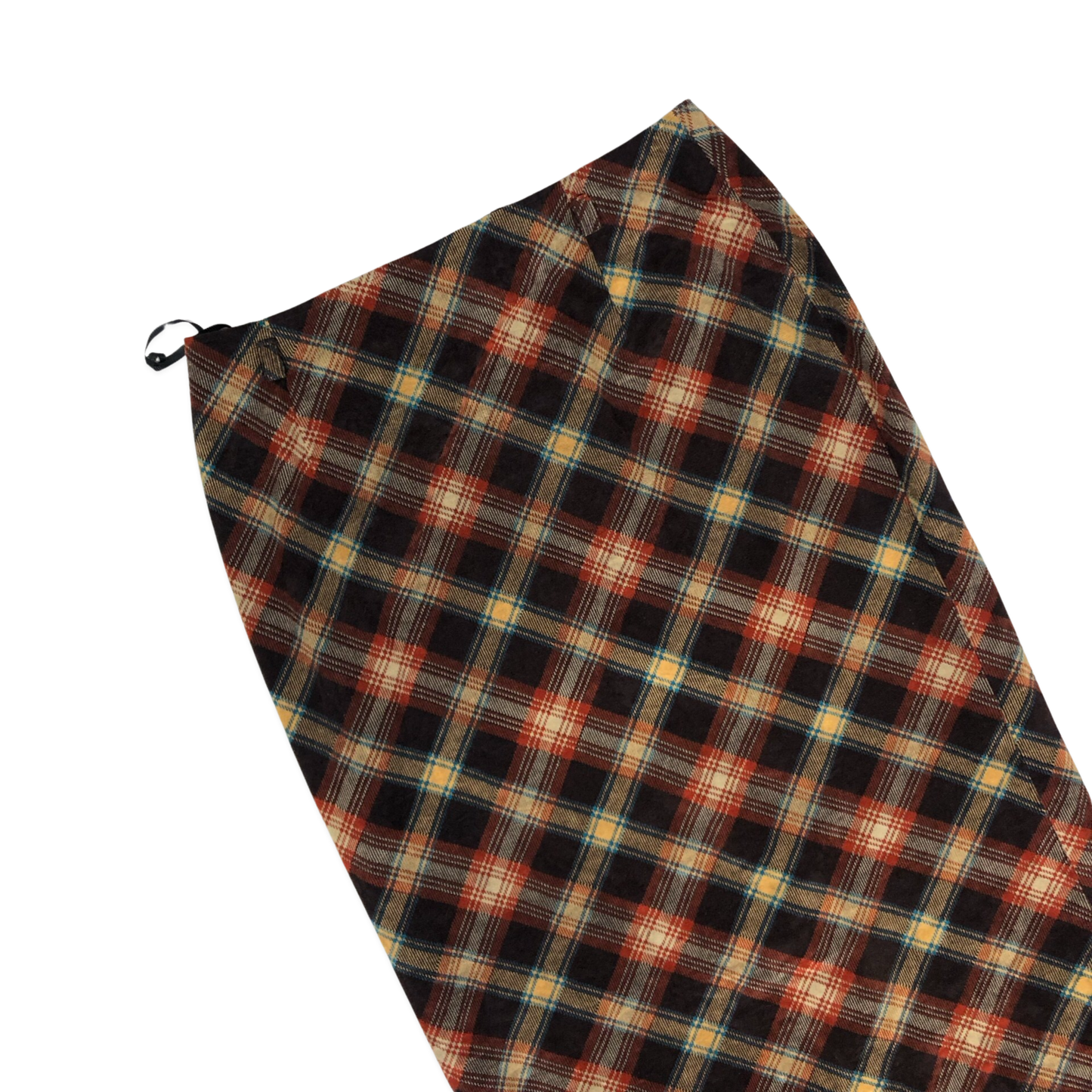 Vintage Brown, Yellow, and Blue Plaid Velvet Pencil Skirt 4 6