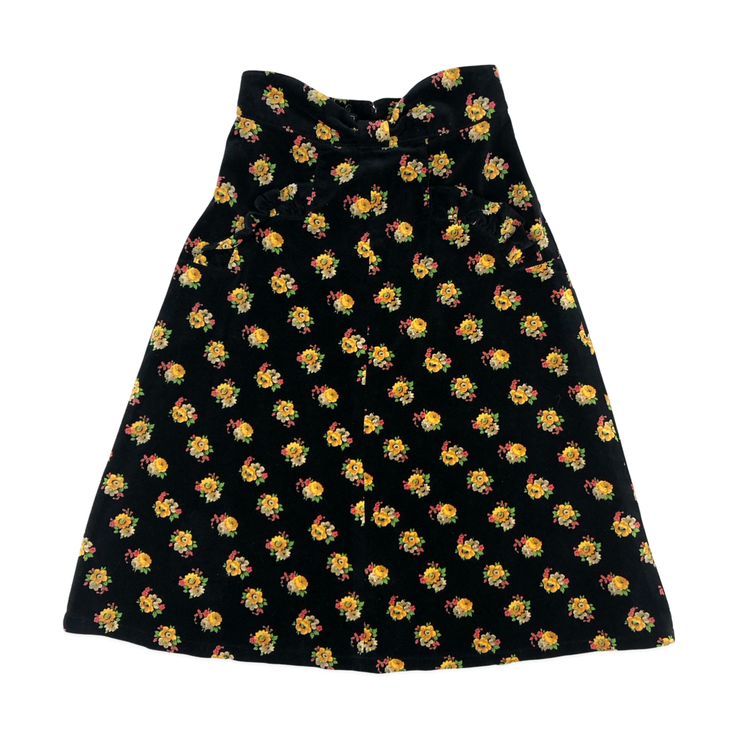 Vintage Black and Yellow Floral Velvet Velour Skirt 6